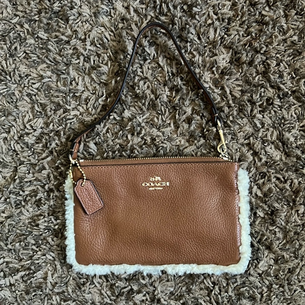 Coach Leather Shearling Mini Bag Ourse Wristlet